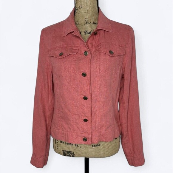 Tribal 100% Linen Button Front Jacket Sz S/P Coral Pink Slow Fashion Resort Wear - Picture 1 of 9